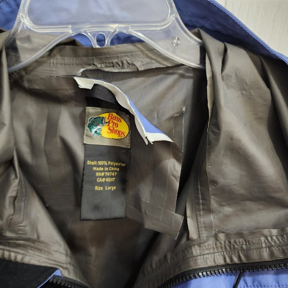 Bass Pro Shop Gore Tex Paclite‎ Blue Windbreaker Hooded Jacket Mens Size Large - Picture 3 of 14